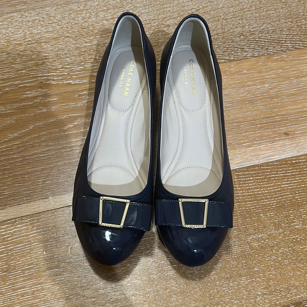 Cole Haan Grand Os Navy Patent Leather Wedge 9
